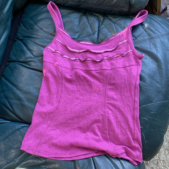 Prana Camisole Hemp cotton stretch ruffle shelf bra pink purple magenta medium M - Picture 1 of 11